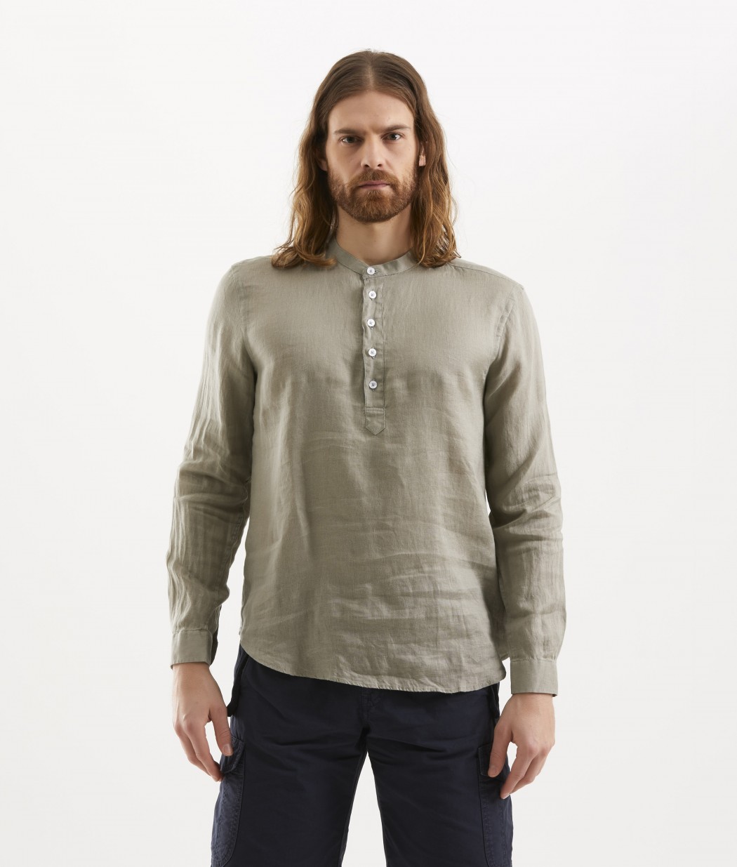 Sand color long sleeve linen man's shirt Mike